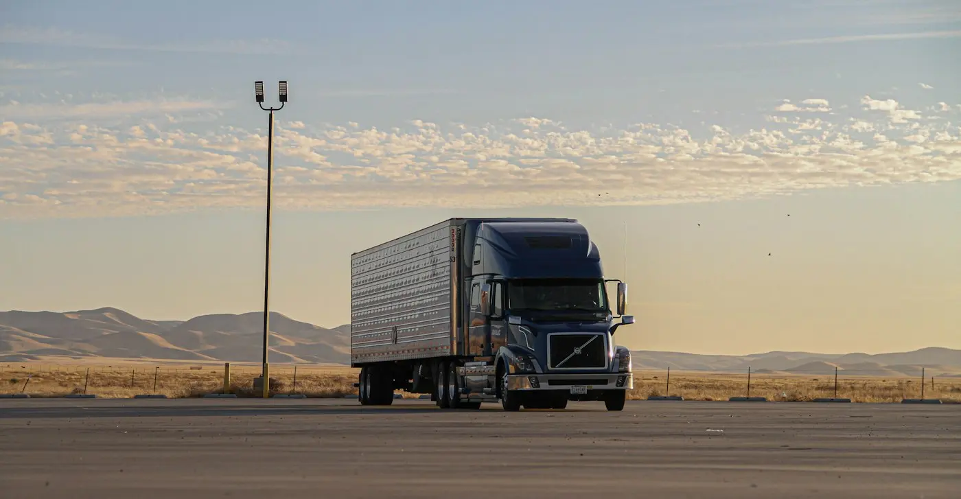 Freight truck at sunset