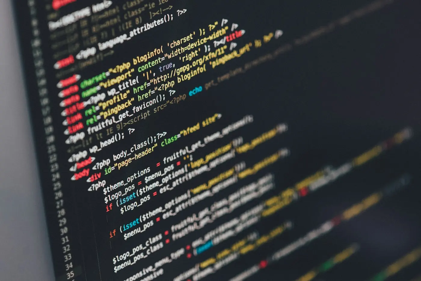 Screen showing the code of a website