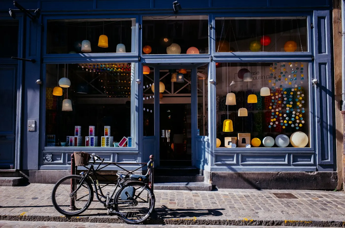 Front of a neighborhood shop with its window display
